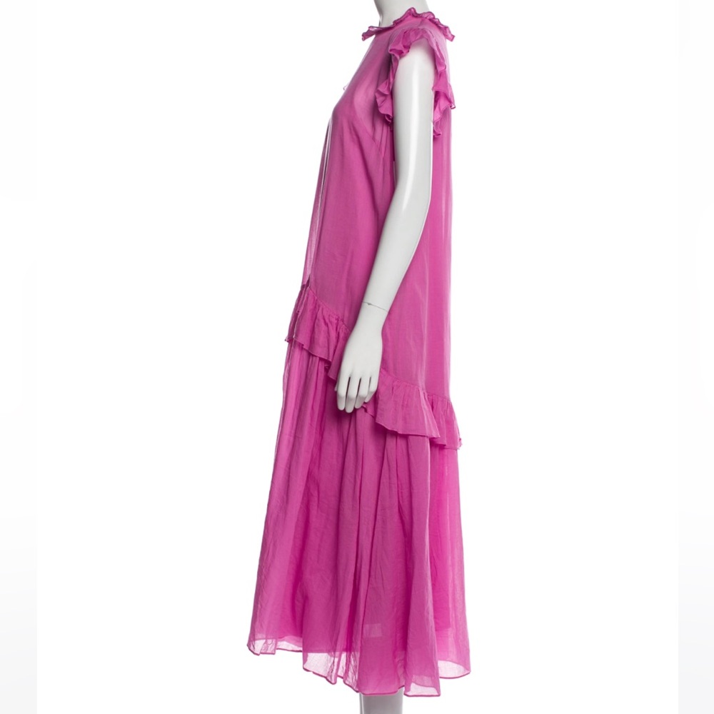 Rhode Pink Cotton Ruffle Maxi Dress Mock Neck Long Resort Tent Size XS Wedding